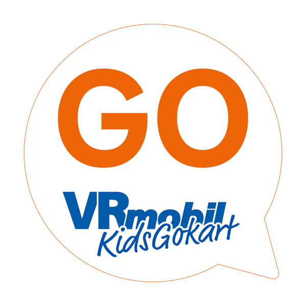 weiße Sprechblase mit orangenem Rand - GO VRmobil KidsGoKart